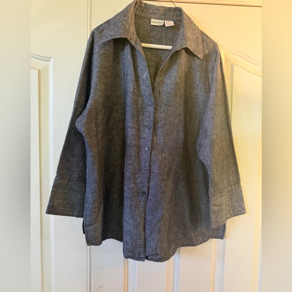 Button-Front Chambray Shirt - Slate Blue Part Linen size 1X. Special price drop